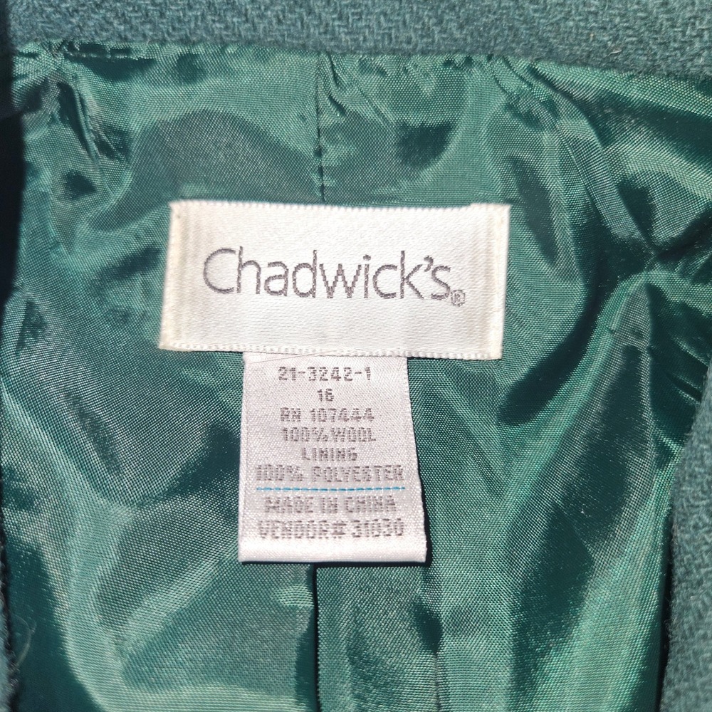 VTG Chadwick's 90s Wool Blazer Skirt Set Green Navy Plaid Sz 16 - Picture 4 of 10